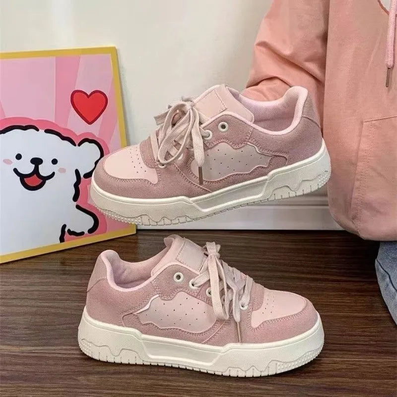 LBSFY  -  Pink Sweet Women Sneakers Niche Fashion Pu Leather Platform Sports Shoes Woman Solid Colour Casual Versatile Ladies Shoes