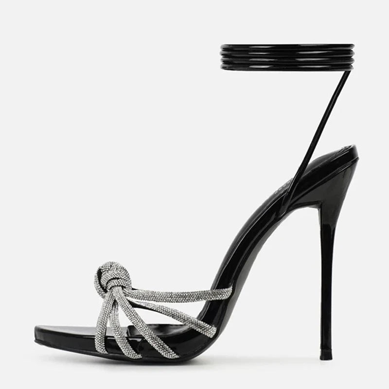 LBSFY -2025 New Arrival Silver Crystal Narrow Band Women's Sandals Summer Party Wedding Prom Shoes Platform Open Toe High Heels