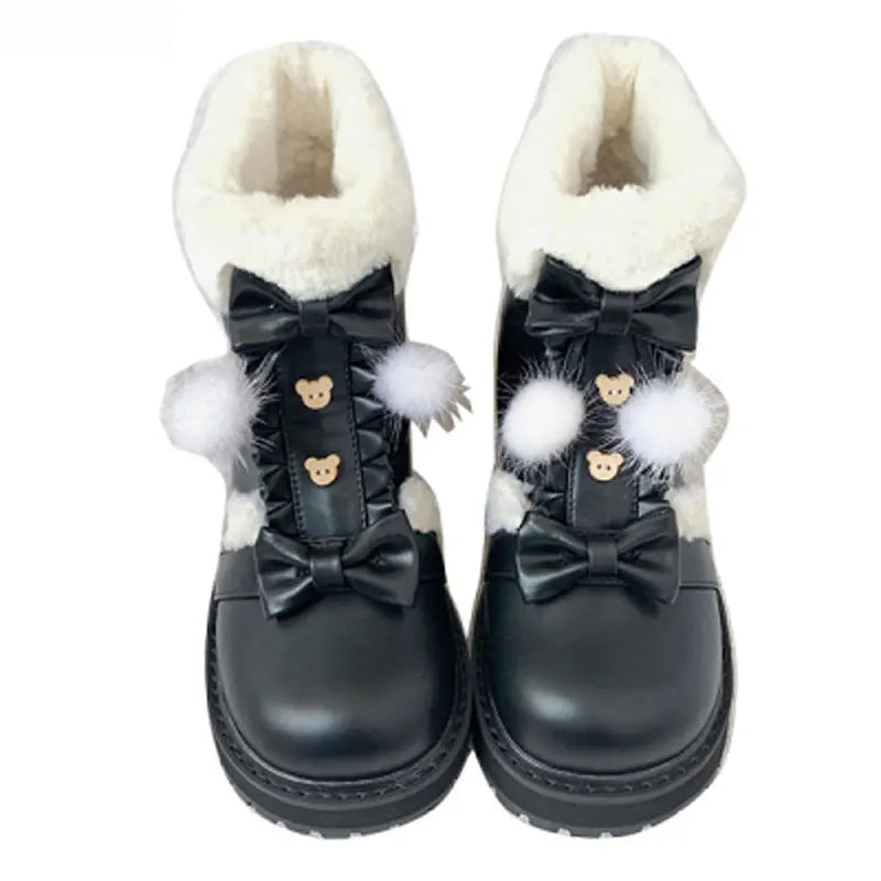 LBSFY  -  Fashion All-Match Japanese Round Toe Ladies Low Heel Shoes Winter Fleece-lined Sweet Cute Platform Lolita Snow Boots for Ladies