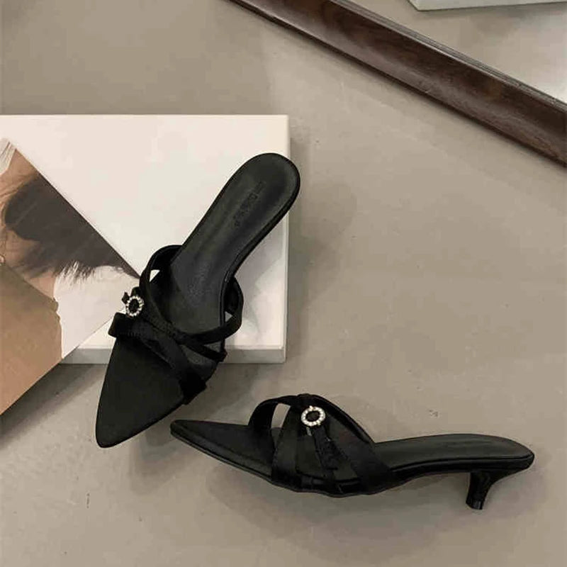 LBSFY  Summer Women's Fashion Low Heel Slippers Elegant Crystal Open Toe Slides Design Style Banquet Party Sandals Shoes
