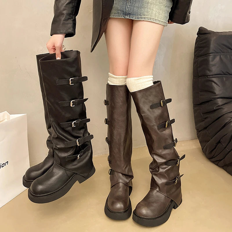 LBSFY -New Style Fashion Boots Women's Chunky Heel Mid-Calf Western Cowboy Boots Eepskin Leather Inner Material Outer Material