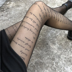 Lbsfy Women Japanese Letter Stockings Nightclub Party Accessories JK Sexy Diamonds Fishnet Underwear Pantyhose Printed Designer Tights