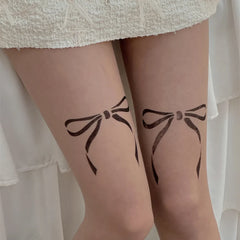 Lbsfy Women Tattood Stockings Korean Bow Printed Silk Tights Socks Sexy Print Pantyhose Japanese Lolita JK Cosplay Party Black Tights