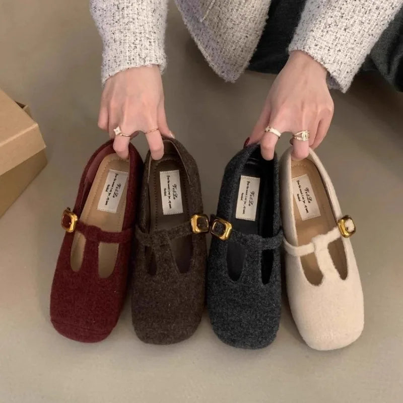 LBSFY -New Style Fashion Women's Flats Round Toe Slip On Ladies Elegant Mary Jane Shoes Soft Flat Heel Outdoor Dress Ballerin Shoes