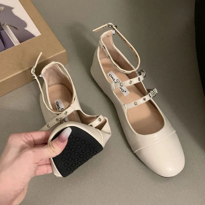 LBSFY  -  2024 Spring New Brand Women Flat Shoes Fashion Ankle Strap Ladies Elegant Dress Mary Jane Shoes Round Toe Soft Ballerinas