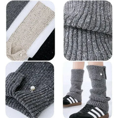 Lbsfy Korea Women Pearl Button Wool Knitted Ankle Covers Leggings Socks Leg Warmers Winter Thickened Calf Socks Harajuku Leg Covers
