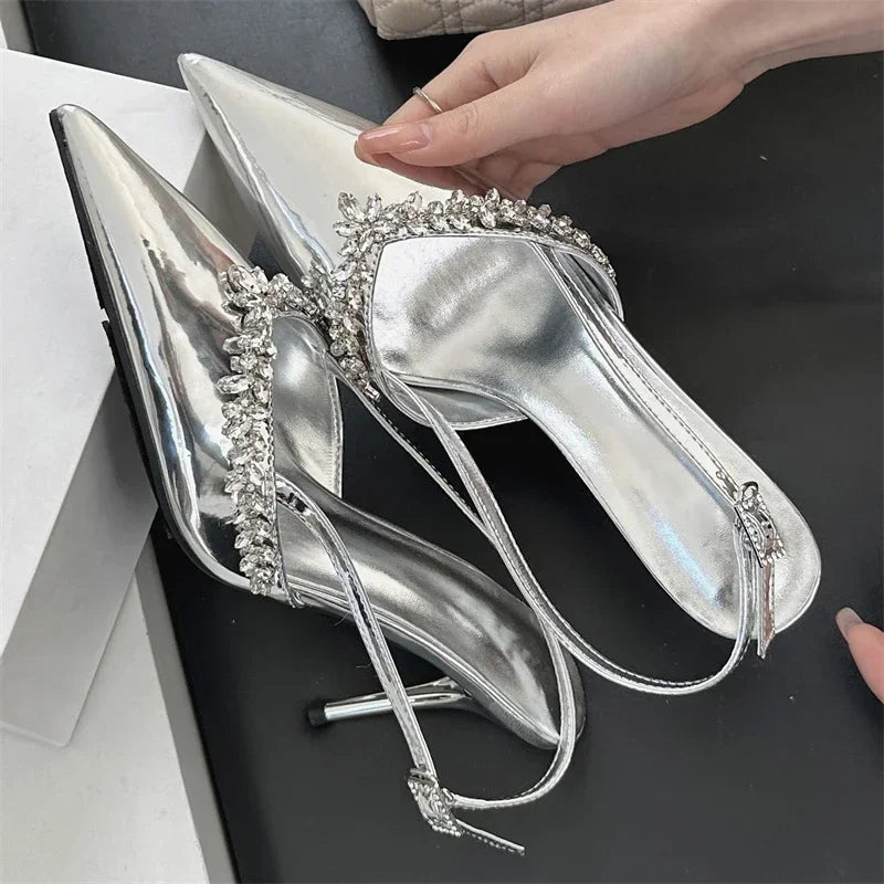 LBSFY -2025 Sexy CRYSTAL Buckle Strap Women Pumps Fashion Pointed Toe Thin Heels Sandals Party Prom Mules Shoes Zapatos Mujer