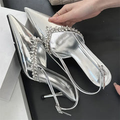 LBSFY -2025 Sexy CRYSTAL Buckle Strap Women Pumps Fashion Pointed Toe Thin Heels Sandals Party Prom Mules Shoes Zapatos Mujer