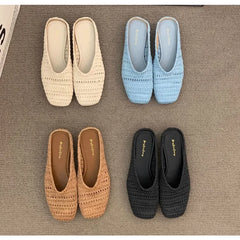 LBSFY -Weave Women Flats Slippers Elegant Shallow Mules Shoes Summer New Fashion Flip Flops 2025 Walking Cozy Soft Sandalias De Mujer