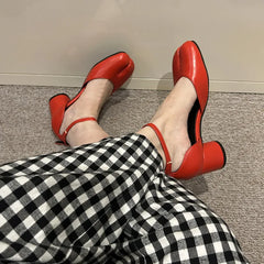 LBSFY -Fashion Tabi Ninja Women Shoes Round Split Toe Shallow Thick Heel Sandals Mid Heel Mary Janes Shoes Female Pumps Mujer