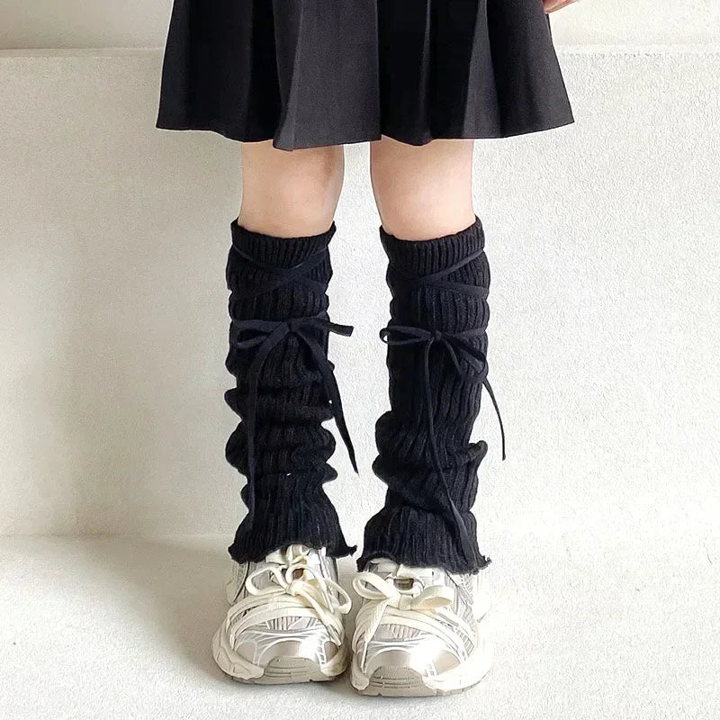 Lbsfy Autumn Winter Children Leg Warmers Lolita Lace Bowknot Knitted Socks Baby Girls Warm Foot Cover Cute Sweet Socks Long Stockings