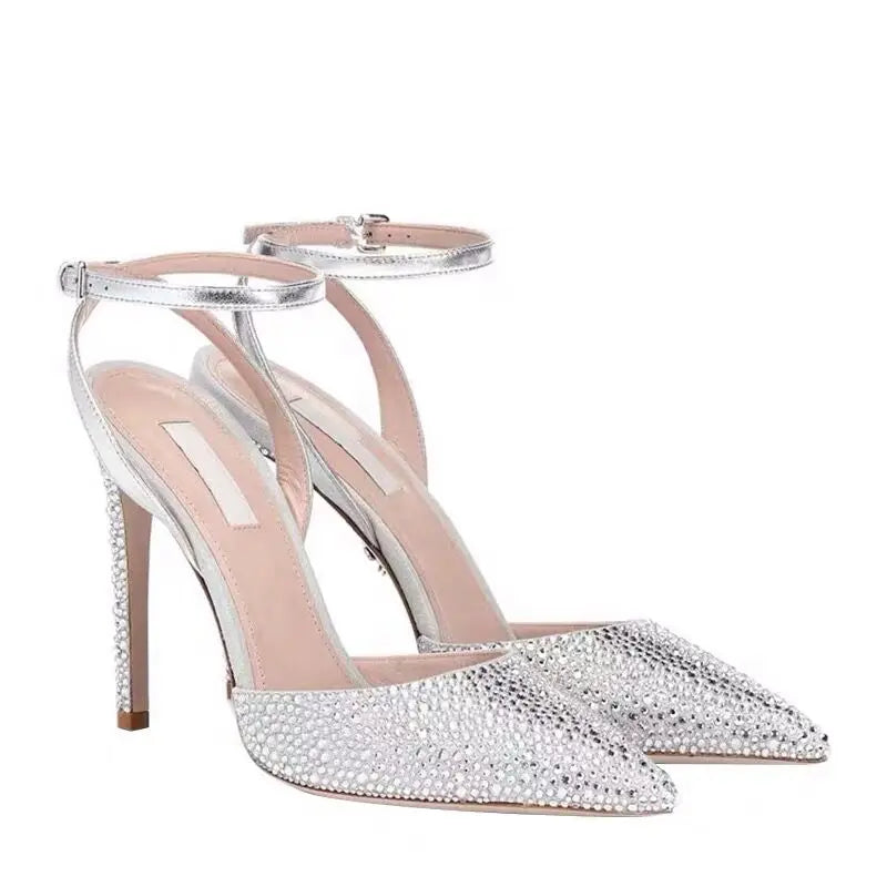 LBSFY  -  Water Diamond Baotou Sandals 2024 Summer New High Heel Shoes Women's Thin Heel One line Single Shoes Crystal Shoes