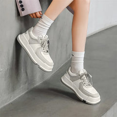 LBSFY  -  2024 New Genuine Leather Shoes Women Sneakers Lace Up Mixed Color Platform Shoes Spring Summer Ladies Footwear