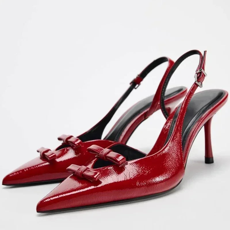 Lbsfy Butterfly-knot Thin High Heels Women Elegant Pointed Toe Slingback Shoe Shallow Banquet Dress Shoe Pumps Sandalias De Mujer