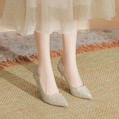 LBSFY  -  Size 30-44 Gold Wedding Shoes Women Stiletto Heel Pointed Toe Sequin Bride High-heeled Shoes