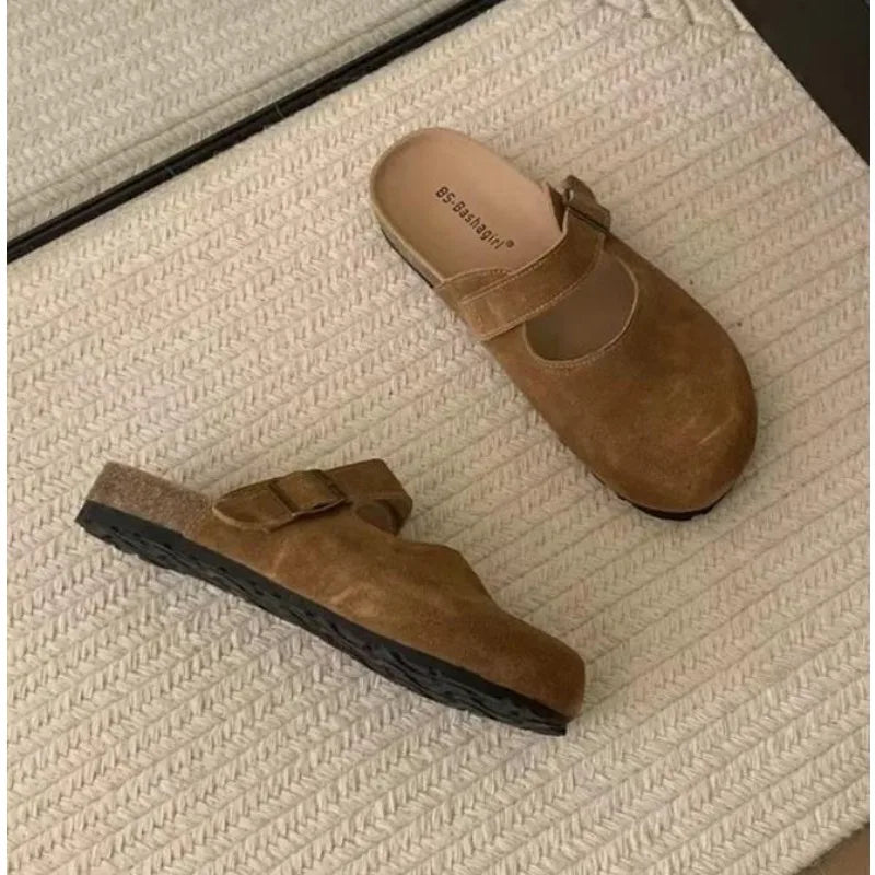 LBSFY -Women's Closed Toe Slippers Suede Leather Clogs Sandals Women Retro Fashion Garden Mule Clog Slides Zapatillas De Mujer