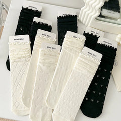 Lbsfy Women's Socks Jk Harajuku White Black Spring Summer Cotton Fashion Korean Style Simple Ins Mid-tube Breathable Comfortable Socks
