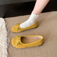 LBSFY -Spring 2025 Women's Flat Bottom Slip-On Shoes with Butterfly Knot round Head Bean Style Korean Fashion Low Cut Casual Shoes