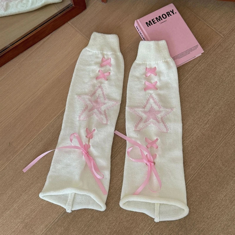 Lbsfy Streetwear Boot Cuffs Fashion Women Knitted Leg Warmers Autumn/Winter Leg Socks Female Y2K Bow Foot Covers Girls Punk Stockings
