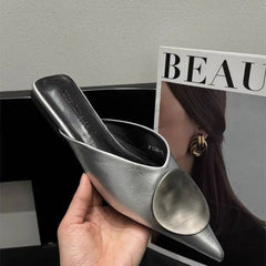 LBSFY -New Women Slippers Designer Flat Sandals Summer Slides Non-slip Metallic Color Fashion Footwear Brand Pointed Toe Mules Ladies