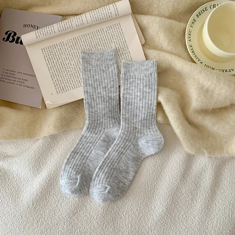 Lbsfy Warm Autumn Cashmere Thick Wool White Socks Women Winter Thicken Warm Harajuku Socks Cute Thermal Japanese Fashion Solid Color