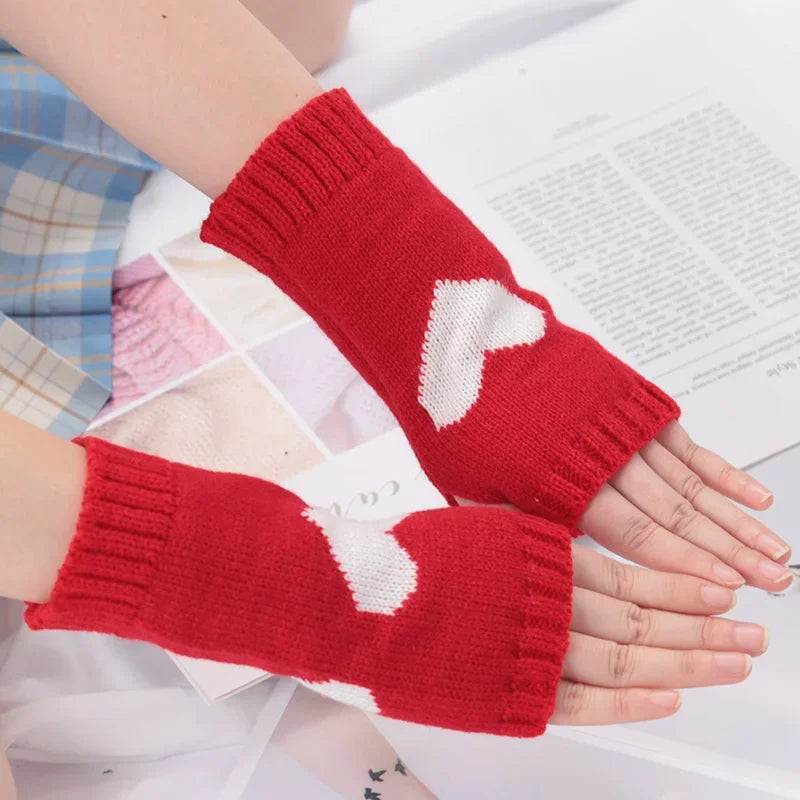 Lbsfy Knitted Half Finger Gloves Women's Warm Soft Winter Mittens for Girl Guantes Y2K Sleeve Girls Lolita Goth Fingerless Gloves