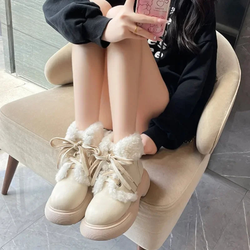 LBSFY  -  Winter Pu Leather Velvet Non-slip Warm Snow Boots for Women Designer Soft-soled Women's Cotton Shoes Fashion Ankle Boots Female
