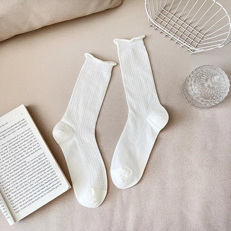 Lbsfy 1pair Spring Women Heart Hollow Out Lolita Style Cute Socks Thin Middle Tube Socks for Girl Sweet Soft Designer Loose Socks