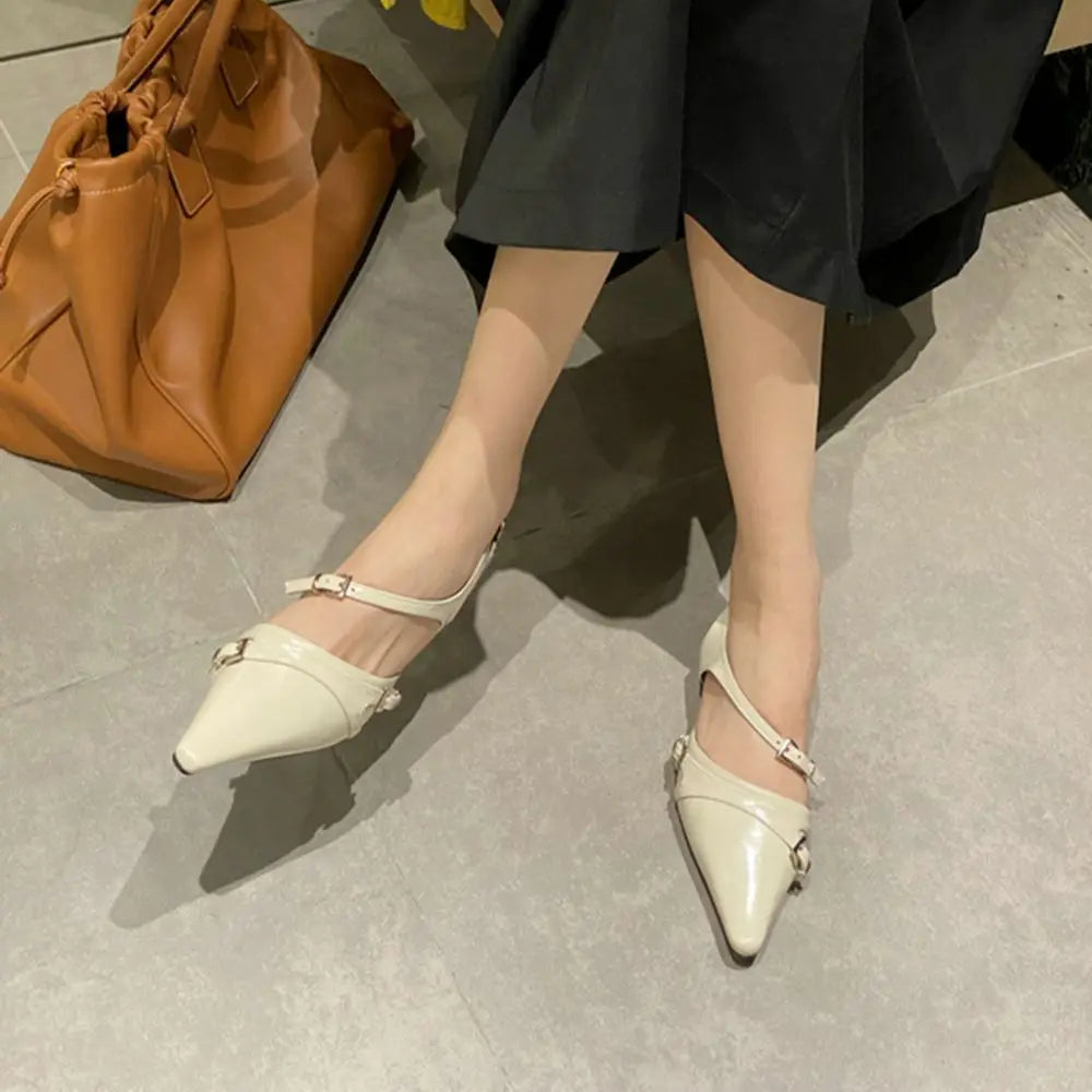 LBSFY  - Fashion Women Sandals Pointed Toe Flat Heels Black Brown White Metal Chain Cross Strap Flats Sandals Dress Shoes Woman Size 39