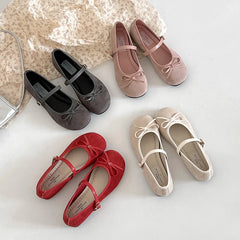 LBSFY -Elegant Bowknot Ballerina Women's Flat Round Toe Comfort Slip-On Ladies Loafers Leather Single Mules Shoes