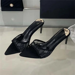 LBSFY -Summer Street Style Design Breathable Women Slippers Sexy Pointed Toe Thin High Heels Banquet Prom Mesh Shoes