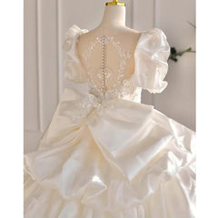 LBSFY -Elegant Women Wedding Dresses Chic Sweetheart Puff Sleeves Sequined Ball Gowns Bow Ribbon Cathedral Train Bridal Dresses