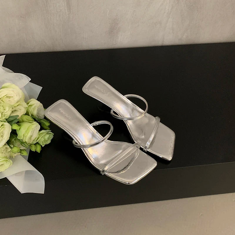 LBSFY  -Summer Women Open Toe Slippers Fashion Narrow Band Shoes Ladies Outdoor Party Dress Thick Heel Slides