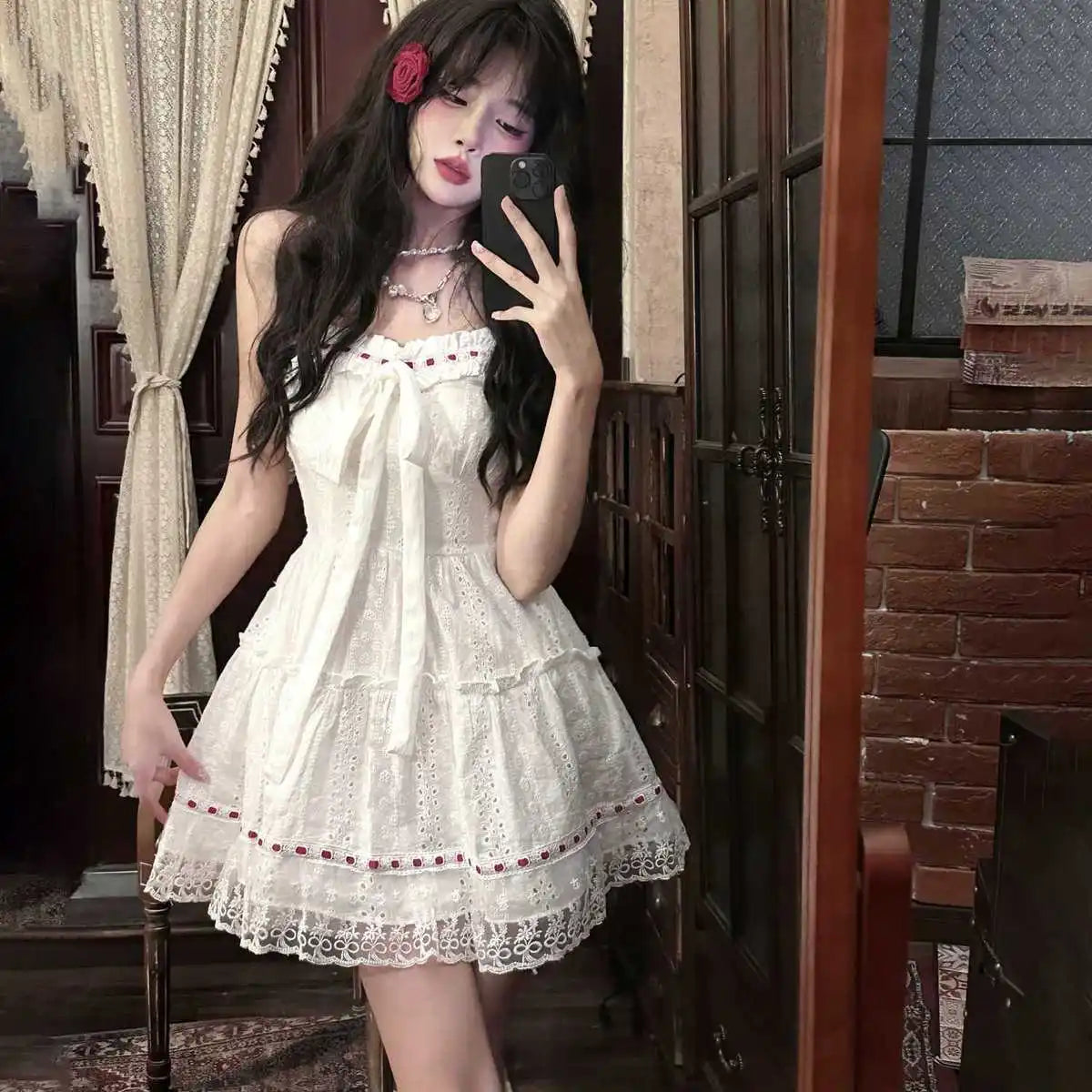 LBSFY  -Sweet White Lace Mini Dress Women Autumn Sexy Sleeveless Bow Strap Dress Female Casual Cute Princess Wedding Party Dress New In