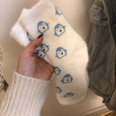 Lbsfy Mink Velvet Socks Women Autumn Winter Thicken Thermal Coral Velvet Sleep Plush Floor Cute Kawaii Soft Black White Sock Underwear