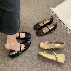 LBSFY -French Butterfly Knot round Head Mary Jane Shoes Women Soft Bottom Commute Evening Single Shoes Low Cut Casual Footwear