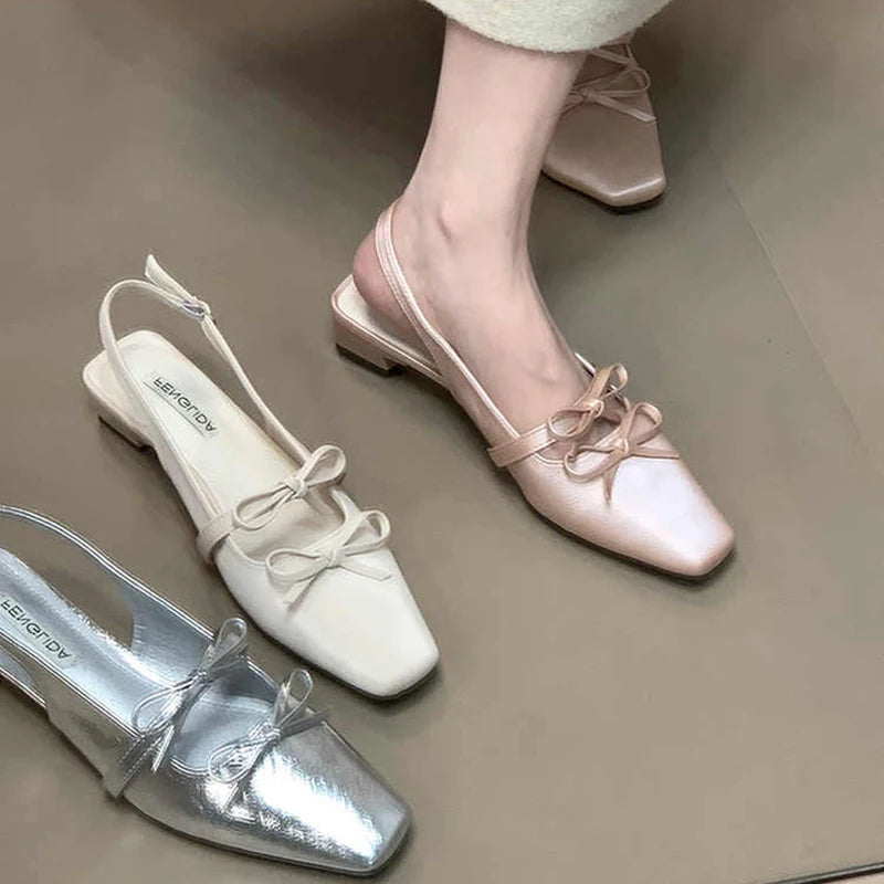LBSFY  -Summer Women Flower Cover Toe Sandals Fashion Butterfly-knot Low Heel Shoes Ladies Casual Dress Street Style Sandalis