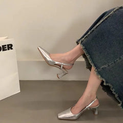 LBSFY -New Women's Shiny High Heels Slingback Women Pumps Metallic Crystal Sandals Pointy Toe Stiletto Heeled Shoes Party Dress Shoes