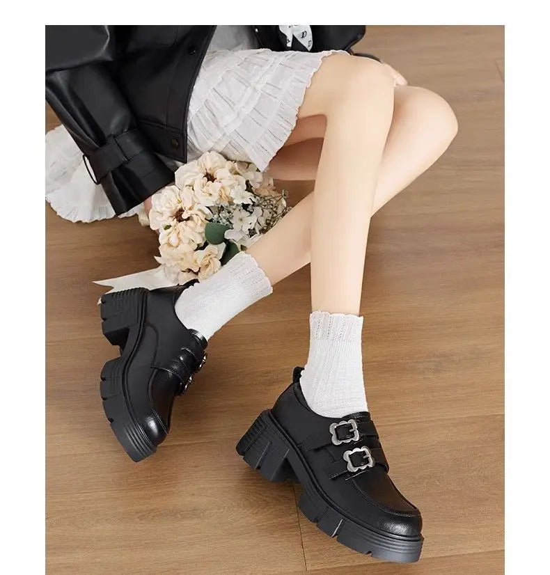 LBSFY -Women's High Heel Soft Leather Shoes Spring Thick Bottom Platform Mary Jane Shoes Retro Japanese Jk Uniform Lolita Shoes Women