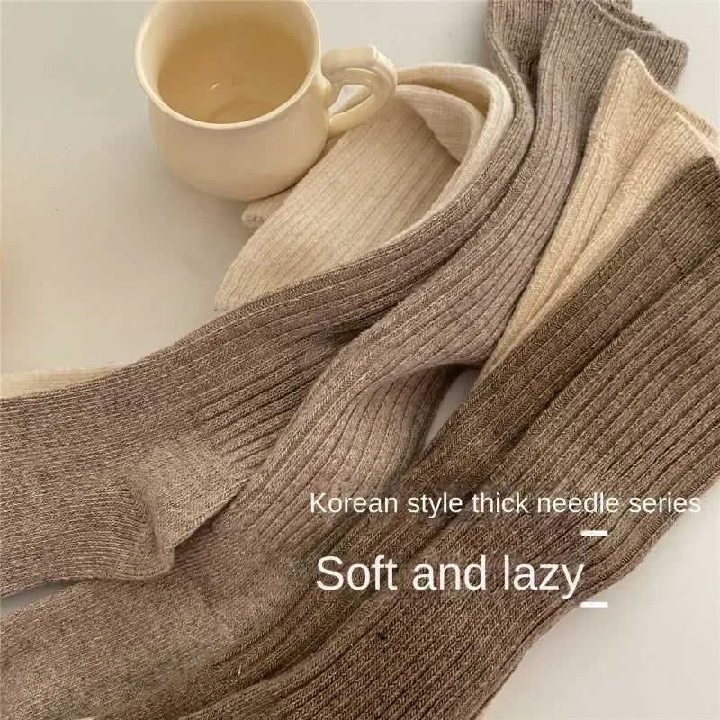 Lbsfy Wool Long Socks Cashmere Women Boot Solid Wool Thigh Stocking Skinny Casual Cotton Over Knee-High Fluffy Female Long Knee Sock