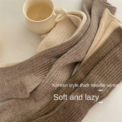 Lbsfy Wool Long Socks Cashmere Women Boot Solid Wool Thigh Stocking Skinny Casual Cotton Over Knee-High Fluffy Female Long Knee Sock
