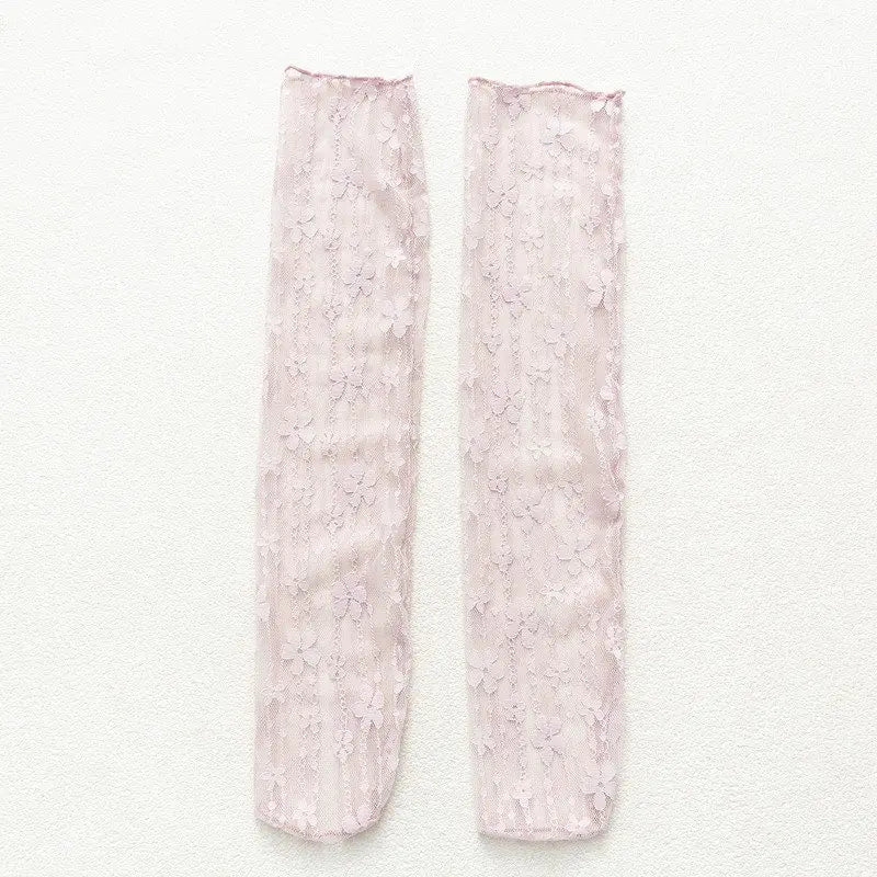 Lbsfy Women Lace Flower Hollow-Out Socks Retro Lolita Cute Summer Thin Middle Tube Transparent Socks Sweet Breathable Designer Socks