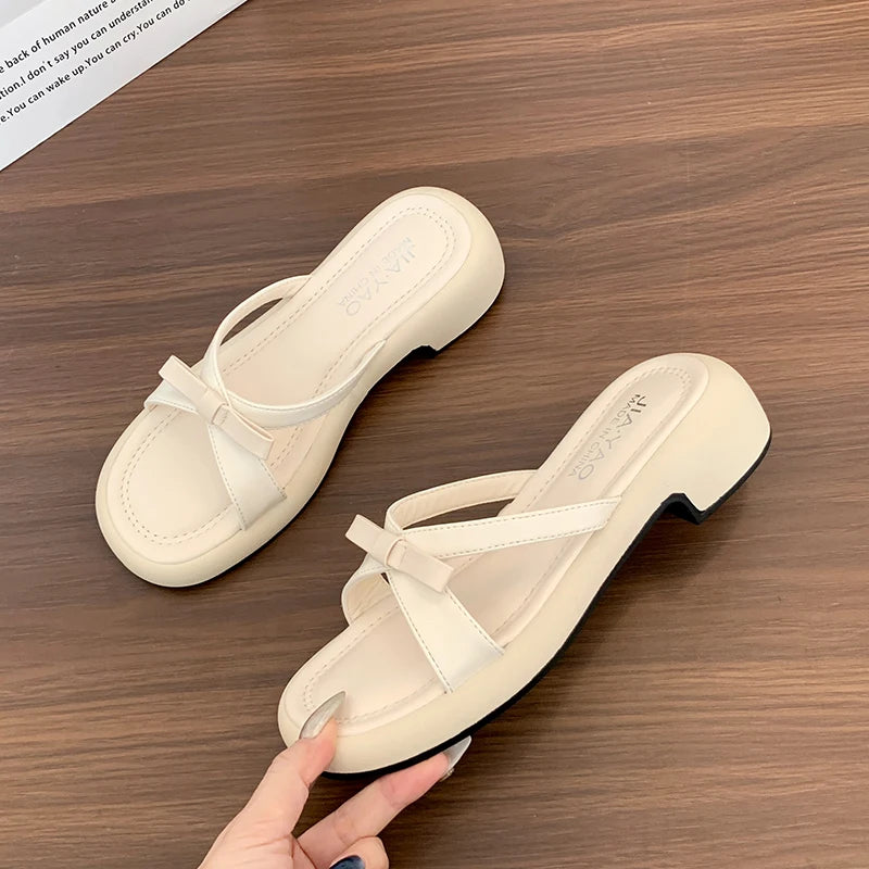 LBSFY  Summer Open Toe Women Slippers Shoes Fashion Butterfly-knot Ladies Casual Beach Vacation Flats Slides Shoes