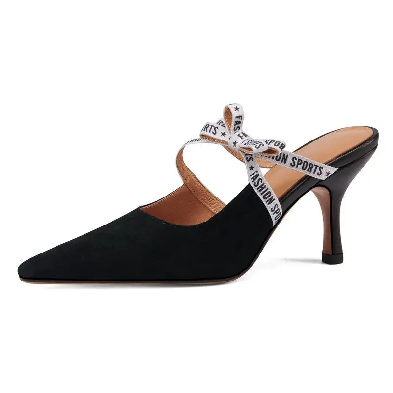 LBSFY  -  2024 New Suede Leather Women Slippers Pointed Toe Stiletto High Heels Summer Party Wedding Shoes Fashion Footwear Mules