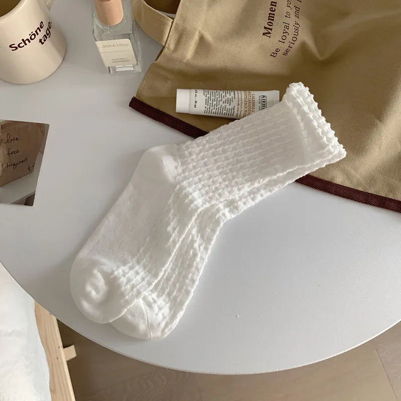 Lbsfy 5 Pairs Sweet Hollow Mesh Mid Tube Socks Fashion Breathable Personality Student Socks Female Spring Summer Pile Up Socks