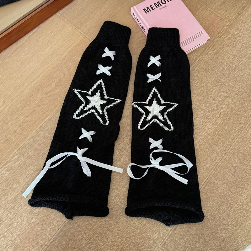 Lbsfy Streetwear Boot Cuffs Fashion Women Knitted Leg Warmers Autumn/Winter Leg Socks Female Y2K Bow Foot Covers Girls Punk Stockings