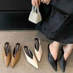 LBSFY - Spring New Brand  Women Slipper Pointed Toe Slip on Ladies Mules Thin Low Heel Outdoor Dress Sandal Shoes