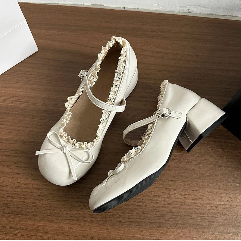 LBSFY -Autumn Women Mary Jane Shoes Fashion Butterfly-knot Dress Shoes Ladies Concise Outdoor Thick Heel Leather Shoes