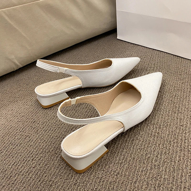 LBSFY -Summer Women's New Sexy Pointed Retro Solid Color High Heels PU Leather Outdoor Banquet Party Women's Sandals Large Size