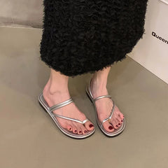 LBSFY -Summer New Brand Women Slippers Fashion Narrow Band Ladies Elegant Slides Flat Heel Outdoor Gladiator Shoes Beach Shoes